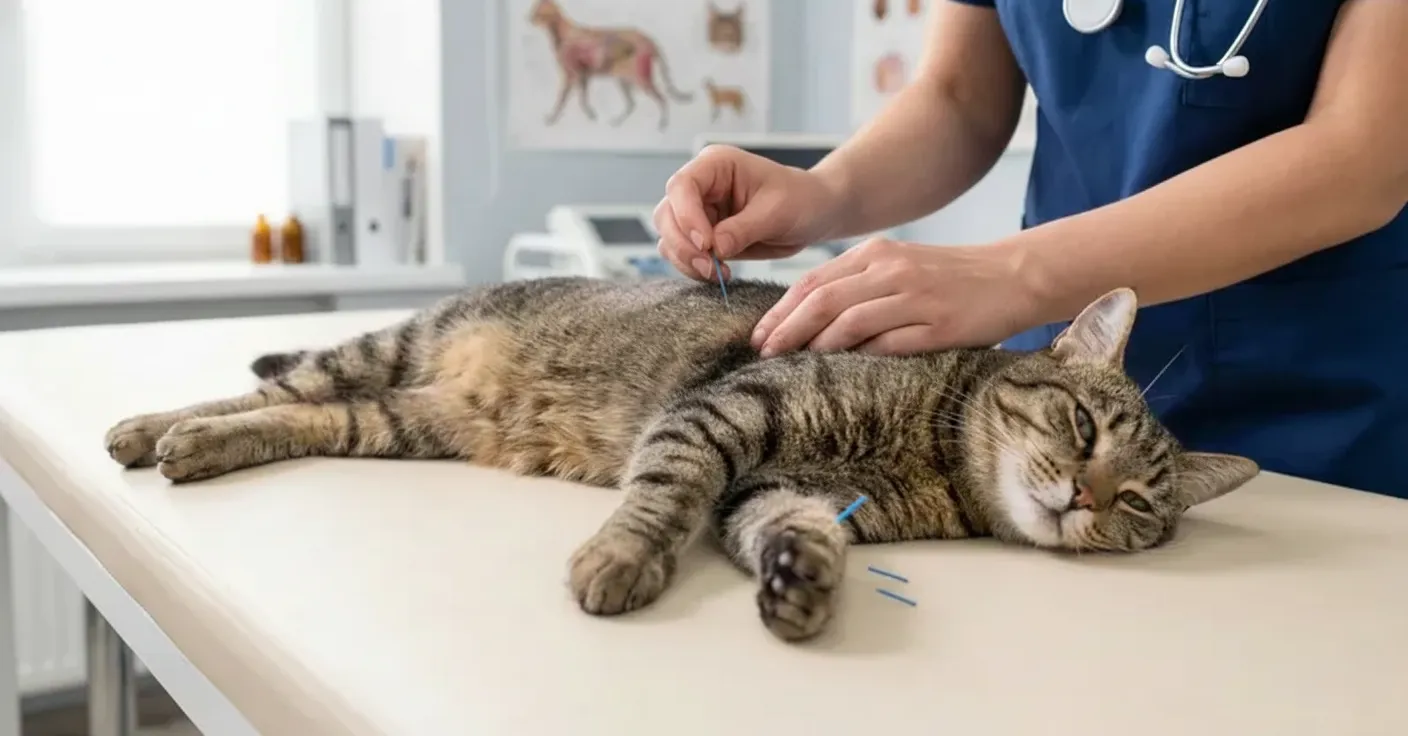 Chat en traitement d'acupuncture dans une clinique vétérinaire