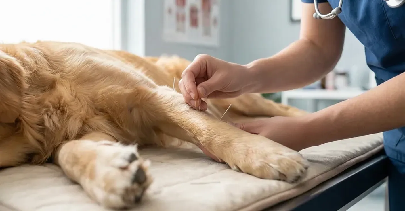 Chien en traitement d'acupuncture dans une clinique vétérinaire